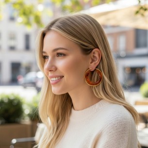 Boucles d'oreilles SEOLA STEEL Brown Gold Créoles tubes... 2