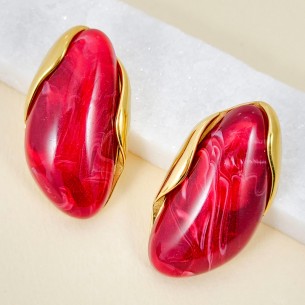 Boucles d'oreilles LEOS STEEL Red Bordeaux Gold Puces...