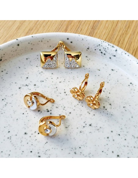 Boucles d'oreilles TULONA Gold Dormeuses courtes Géométrique Doré Laiton doré à l'or fin Cristal