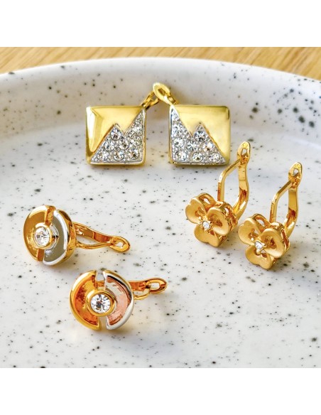 Boucles d'oreilles TULONA Gold Dormeuses courtes Géométrique Doré Laiton doré à l'or fin Cristal