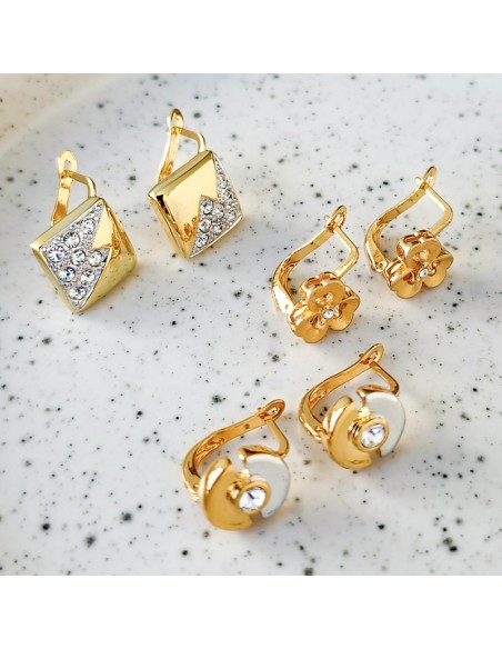Boucles d'oreilles TULONA Gold Dormeuses courtes Géométrique Doré Laiton doré à l'or fin Cristal