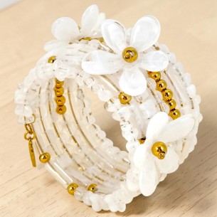 Bracelet TIARE FLOWER STEEL White Gold Manchette réglable...