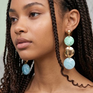Boucles d'oreilles MIRROR STEEL Aqua Green Gold Pendantes...