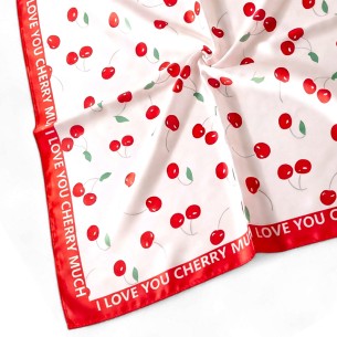 Foulard AMARANTE Red White carré de soie imprimé cerises...