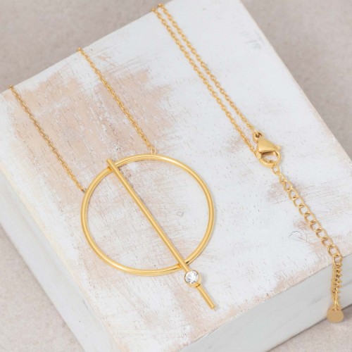 JUPITER Gold minimalist mid-length necklace crystal golden steel