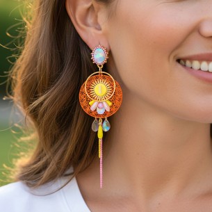 Boucles d'oreilles LINDA Orange Gold Pendantes ajourées à...