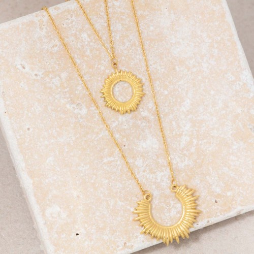 SUNTWICE Gold multi-row solar symbol necklace golden steel