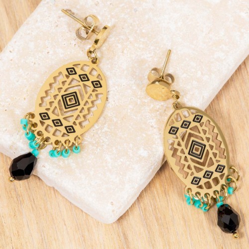 EVERGLADES Aqua Gold dangling earrings gilded steel green water Native American symbol Navajo