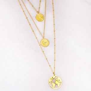 Bijoux collier multi-rangs symbole solaire astre planète OFELIE WORLD Gold Menthe À l'O acier inoxydable doré Bijoux Sauvages