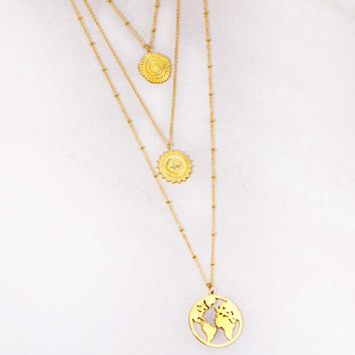 Multi-row necklace jewelry solar symbol star planet OFELIE WORLD Gold O-mint gold stainless steel Bijoux Sauvages
