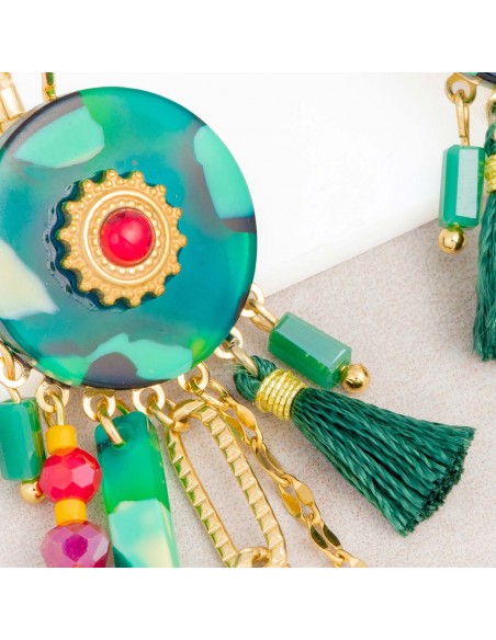 Bijoux boucle d'oreille Menthe À l'O KERINE Color Green Gold pendantes ethniques acier doré jaspe rouge Bijoux Sauvages