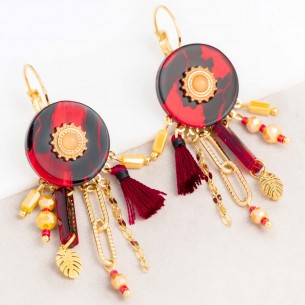 KERINE Red Black Gold ethnic dangling earrings in red and...