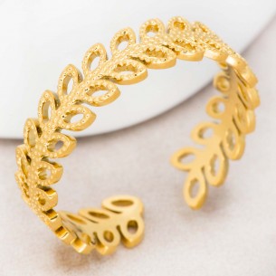 CESARIA Gold adjustable bangle ring golden steel crown of...