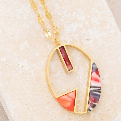 CALYPSO Coral Gold minimalist short necklace golden steel coral red
