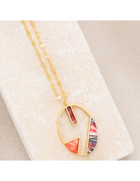 CALYPSO Coral Gold minimalist short necklace golden steel coral red