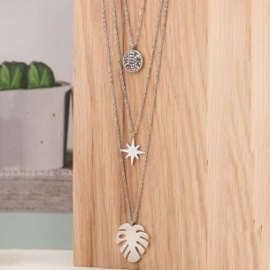 LUGSBY Gold Silver necklace Multi-row astral star leaf...