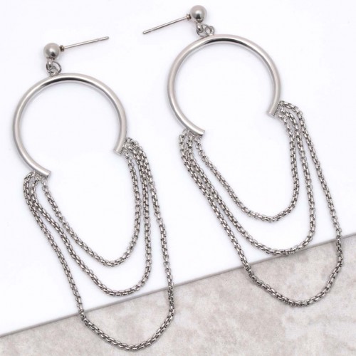 CAROLINA Silver hoop earrings steel several chains