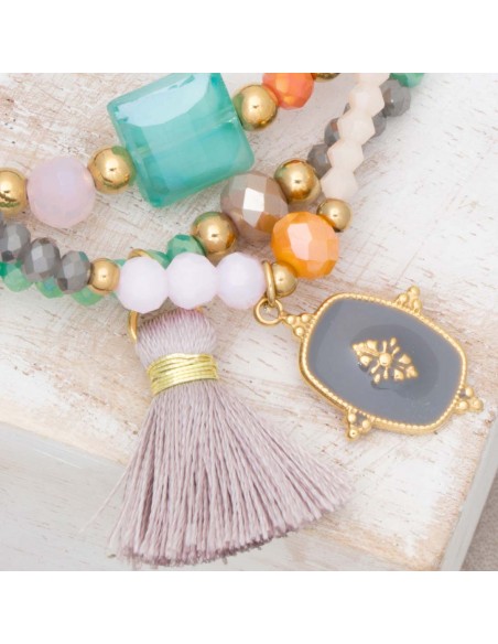 Bijoux bracelet fin MARGO Multi Gold Menthe À l'O acier doré plusieurs rangées perles Multicolores Bijoux Sauvages