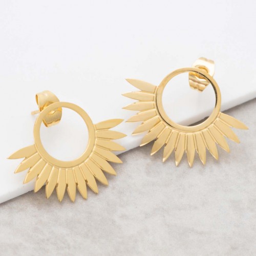 JANGO Gold half moon stud earrings golden steel solar symbol