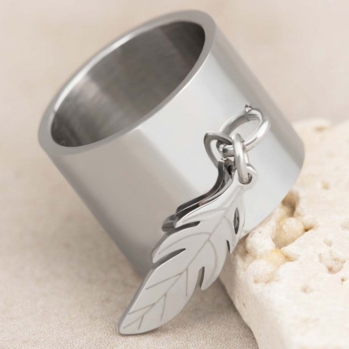 FEATHER Pink Gold Silver steel ring feather charm pink silver