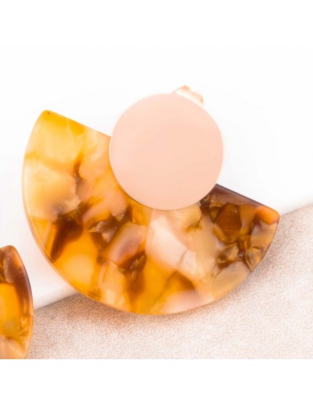 BALTIMORE Beige Rose Gold stud earrings pink steel and marbled terrazzo fan resins