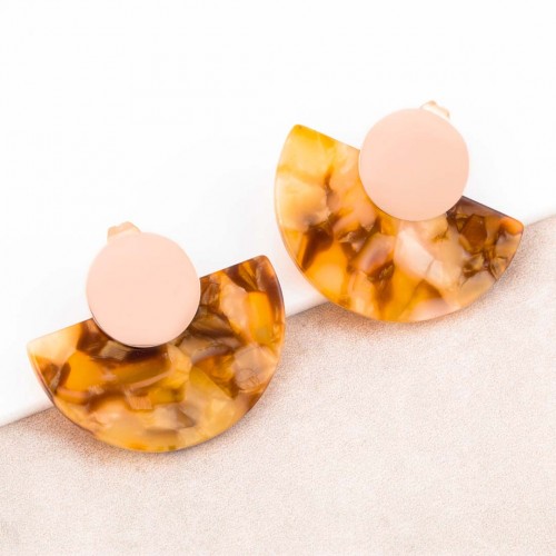 BALTIMORE Beige Rose Gold stud earrings pink steel and marbled terrazzo fan resins
