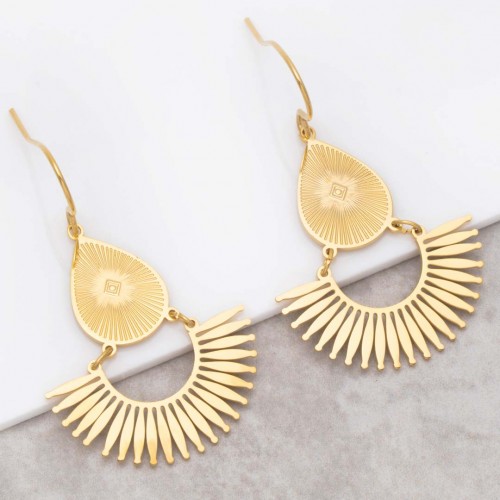 Bijoux boucle d'oreille Menthe À l'O LOUXANE Gold pendantes acier inoxydable doré symbole solaire Bijoux Sauvages