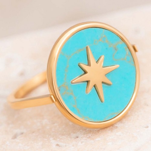 SIRAH Blue Gold star ring golden steel Turquoise