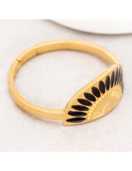 GYPTOS Gold & Black Ring Flexible adjustable bangle Native American Ethnic Gold and Black Stainless steel gilded with fine gold
