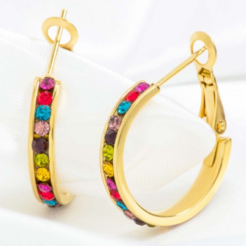 Earrings ORIANA STEEL COLOR GOLD SMALL SIZE Gold and Multicolored Hoops Stainless steel gilded with fine gold Crystals set
