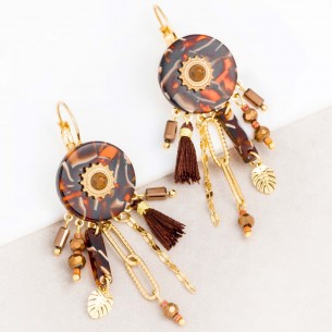 KERINE Brown Gold ethnic dangling earrings golden steel...