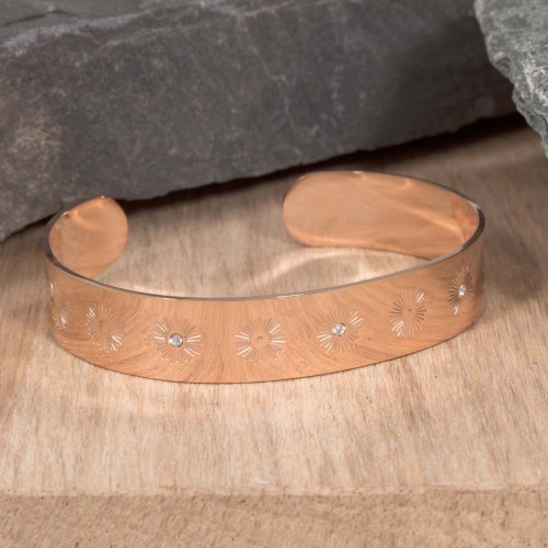 SOLSTICE Rose Gold bracelet manchette cristal acier rosé symbole solaire