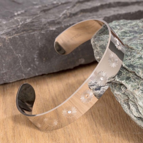 SOLSTICE Silver bracelet manchette cristal acier symbole solaire