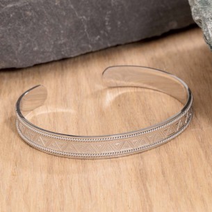 CLEO Silver bracelet jonc acier symbole ethnique