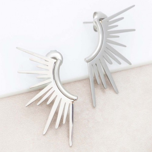 SUNRISE Silver Earrings Solar Arc Ear Studs Silver and Silver Stainless Steel