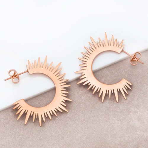 SUNSHINE Rose Gold earrings Solaire Rosé disc hoops Stainless steel gilded with fine rose gold