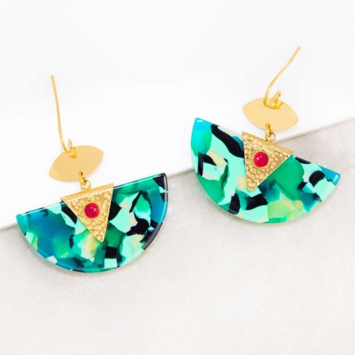 MINARAL Color Gold Earrings Pave paved Terrazzo Gold and Multicolor Stainless steel Red jasper and Resins