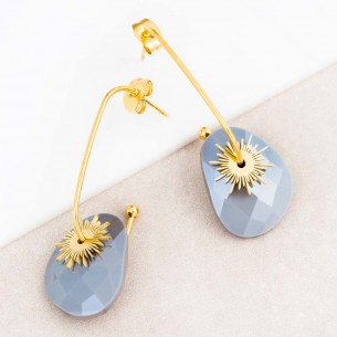 SUNSTAR Gray Gold Dormeuse hoop earrings with Solar Gold...