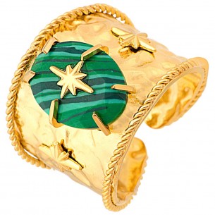Ring STELLOSA STEEL Green Emerald Gold Flexible...