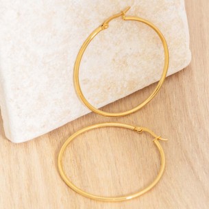 Earrings ELOLA Gold Creoles Tubes Simple Rings Golden Brass Golden with Fine Gold