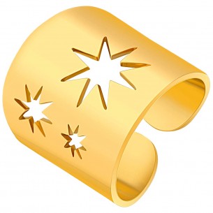 Bague STELLEA STEEL Gold Jonc ajouré réglable flexible étoiles Doré Acier inoxydable doré à l'or fin