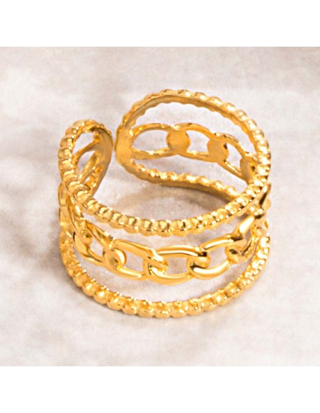 Ring GORMETIS STEEL Gold Openwork openwork flexible Mesh gourmette Gold Stainless steel gilded with fine gold