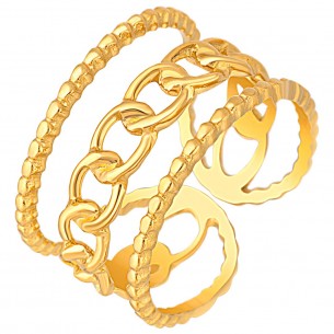Ring GORMETIS STEEL Gold Openwork openwork flexible Mesh gourmette Gold Stainless steel gilded with fine gold