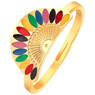 Ring GYPTOS STEEL Color Gold Flexible adjustable bangle Ethnic Native Multicolor Stainless steel gilded with fine gold enamels