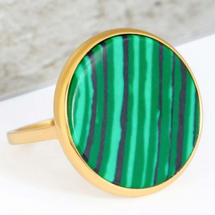 Ring PRECIOTA Emerald Green Gold Cabochon set Stone set Gold and Green Stainless steel gilded with fine gold Green Malachite