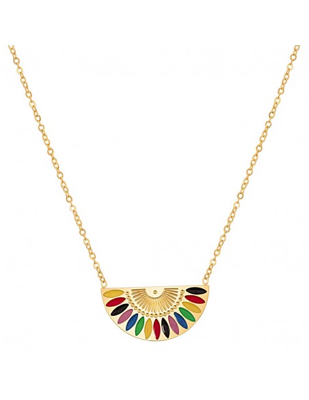 Collier GYPTOS Color Gold Ras de cou pendentif Ethnique amérindien Doré et Multicolore Acier inoxydable doré à l'or fin émaux