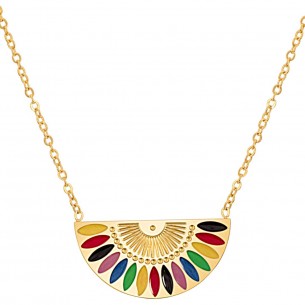 Necklace GYPTOS Color Gold Choker pendant Ethnic Native American Multicolor Stainless steel gilded with fine gold enamels