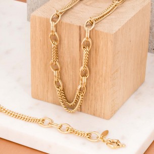 JUSTINA Gold set Flexible chain Intercalated gourmette mesh Gold and Gold Brass gilded with fine gold