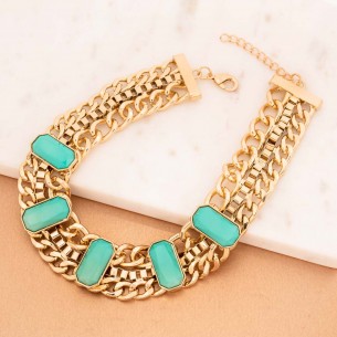 ANGELINA Turquoise Gold necklace Flexible chain choker Curb chain interspersed with Turquoise cabochons Golden brass Resins
