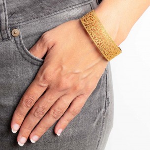 Bracelet ROSES OF MY LOVE STEEL Gold Manchette flexible rigide Claustra floral Doré Acier inoxydable doré à l'or fin 2